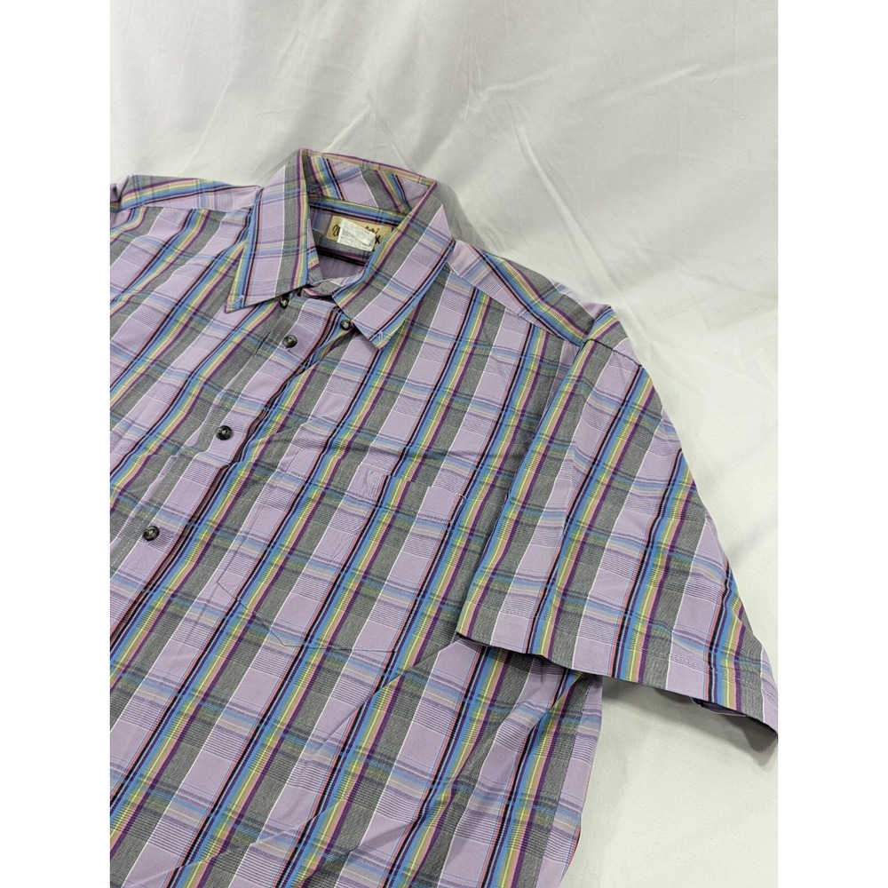 Twenty X Wrangler Mens Plaid Button Front Short Sleeve Size XLT PURPLE PLAID